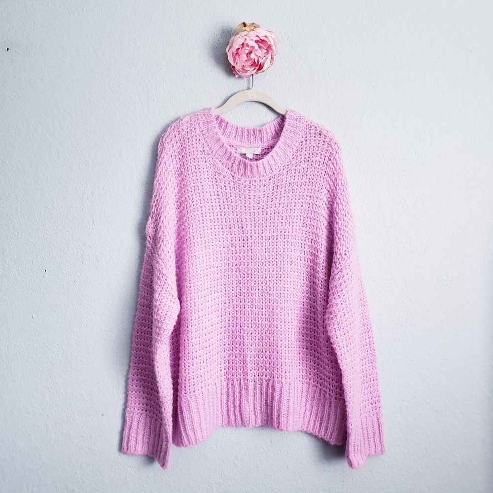 Anthropologie Chelsea28 Lilac Purple Oversized Open Knit Sweater
